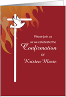 Confirmation Invitation White Cross and Dove on Red with Flame card