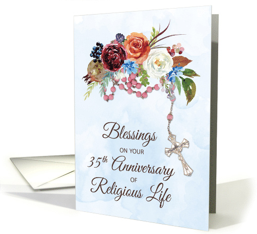 Nun 35th Anniversary of Religious Life With Rosary and Flowers card