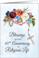 Nun 40th Anniversary of Religious Life With Rosary and Flowers card