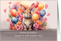 Great Grandson Easter Rabbit Amid Flowers and Balloons card