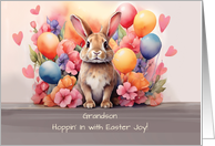 Grandson Easter Rabbit Amid Flowers and Balloons card