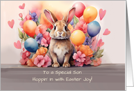 Son Easter Rabbit Amid Flowers and Balloons card