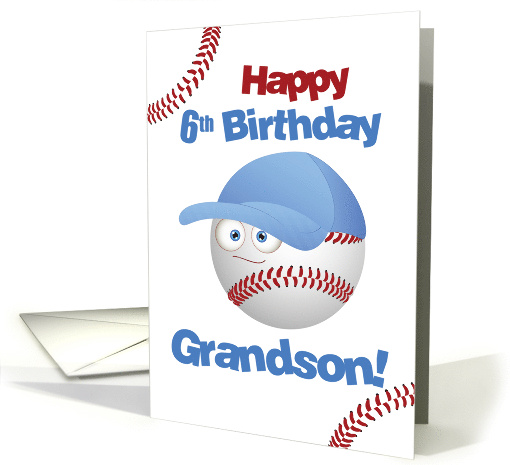 Grandson 6th Birthday Funny Baseball Face card (1830290)