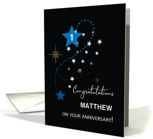 First Employee Anniversary Custom Name Congratulations Stars card
