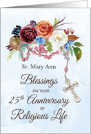 Custom Name Nun 25th Anniversary of Religious Life With Rosary Flowers card