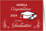 Custom Name Year Graduation Congratulations Red and White card