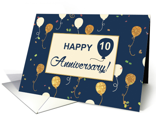 Tenth Employee Anniversary with Gold Look Balloons on Navy Blue card