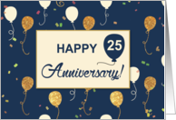 Twenty Fifth Employee Anniversary with Gold Look Balloons on Navy Blue card