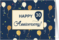 Thirtieth Employee Anniversary with Gold Look Balloons on Navy Blue card