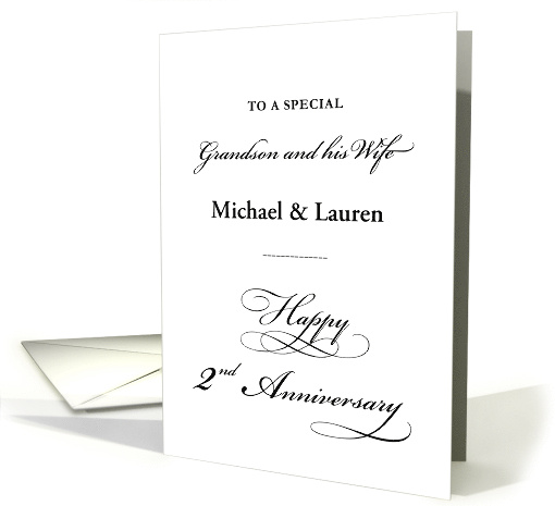 2nd Anniversary Grandson and Wife Customize Name Elegant Script card