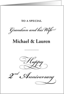2nd Anniversary Grandson and Wife Customize Name Elegant Script card