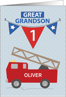 1st Birthday Great Grandson Custom Name Firetruck card