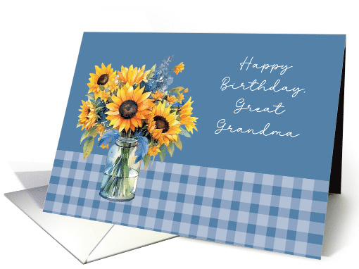 Great Grandma Birthday Sunflowers in Mason Jar Dusty Blue card