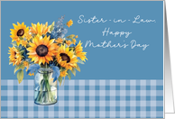 Sister in Law Mother’s Day Sunflowers in Mason Jar Dusty Blue card