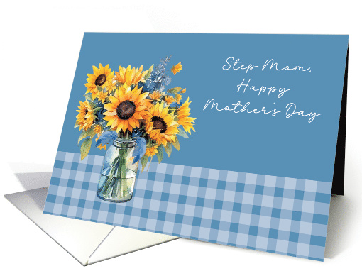 Step Mom Mother's Day Sunflowers in Mason Jar Dusty Blue card