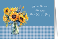 Step Mom Mother’s Day Sunflowers in Mason Jar Dusty Blue card