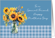 Friend Mother’s Day Sunflowers in Mason Jar Dusty Blue card