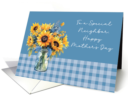 Neighbor Mother's Day Sunflowers in Mason Jar Dusty Blue card
