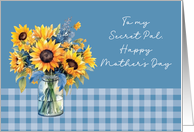 Secret Pal Mother’s Day Sunflowers in Mason Jar Dusty Blue card