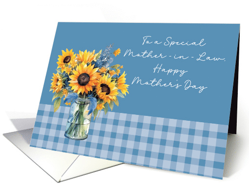 Mother in Law Mother's Day Sunflowers in Mason Jar Dusty Blue card