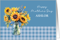 Customizable Name Mother’s Day Sunflowers in Mason Jar Dusty Blue card