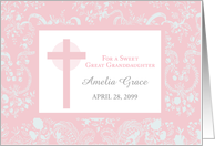 Great Granddaughter Christening Custom Name and Date Congratulations card