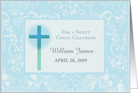 Great Grandson Christening Custom Name Date Congratulations Blue card