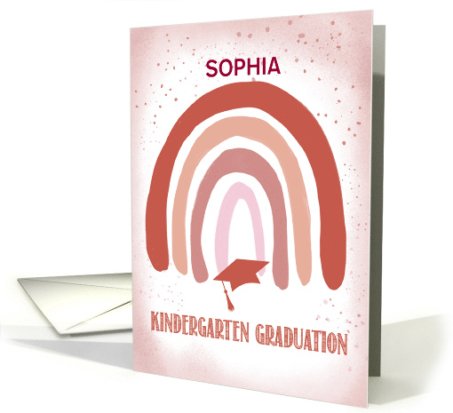 Kindergarten Graduation Soft Pink Watercolor Rainbow Custom Name card