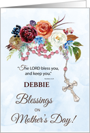 Custom Name Mothers Day With Catholic Rosary and Flowers card