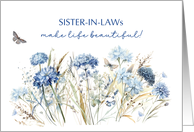 Sister in Law Mothers Day Dusty Blue Wildflowers card