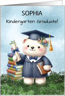 Customizable Name Kindergarten Graduation Girl Teddy Bear Congratulati card