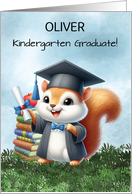 Customizable Name Kindergarten Graduation Boy Squirrel Congratulations card