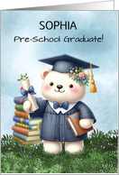Customizable Name Pre School Graduation Girl Teddy Bear Congratulation card