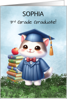 Customizable Name Third Grade Graduation Girl Kitty Cat Congratulation card