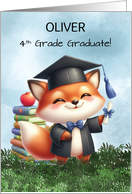 Customizable Name Fourth Grade Graduation Boy Fox Congratulations card