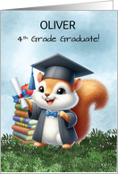 Customizable Name Fourth Grade Graduation Boy Squirrel Congratulations card