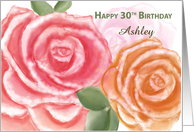 Thirtieth Birthday Blessings Custom Name Large Watercolor Roses card