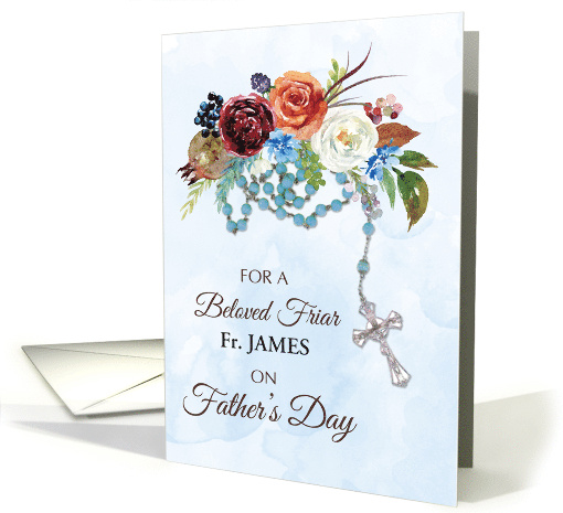 Custom Name Friar Fathers Day With Rosary and Colorful Flowers card