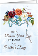 Custom Name Friar Fathers Day With Rosary and Colorful Flowers card