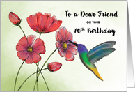 70th Birthday Friend Religious Simply Blessed Flowers with Hummingbird card
