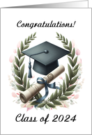 Graduation Class of 2025 Congratulations Hat and Diploma in Wreath card
