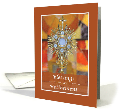 Priest Retirement Blessings Gold Look Monstrance with Host card