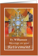 Custom Name Priest Retirement Gold Look Monstrance with Host card