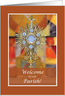 Priest Welcome to Parish Gold Look Monstrance with Host card