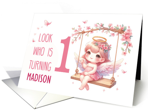 1st Birthday Sweet Pink Girl Angel Personalize Name card (1857710)