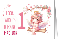 1st Birthday Sweet Pink Girl Angel Personalize Name card