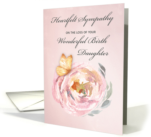 Sympathy Loss of Birth Daughter Soft Butterfly on Pink Rose card
