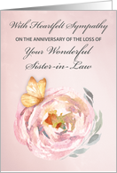 Anniversary of Loss of Sister in Law Soft Butterfly on Pink Rose card