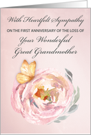 First Anniversary of Loss of Great Grandmother Soft Butterfly on Pink card
