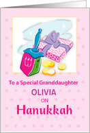 Custom Name Granddaughter Hanukkah Pink Dreidel card